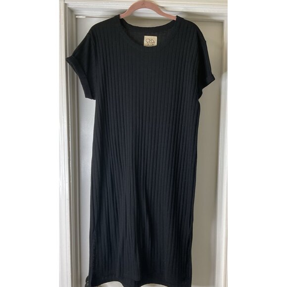 Chaser Black Midi Ribbed Bodycon Dress Size L - Picture 1 of 5